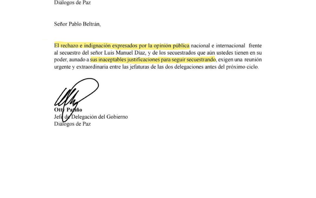 Jefe negociador del Gobierno pide al ELN una reunión extraordinaria por secuestros